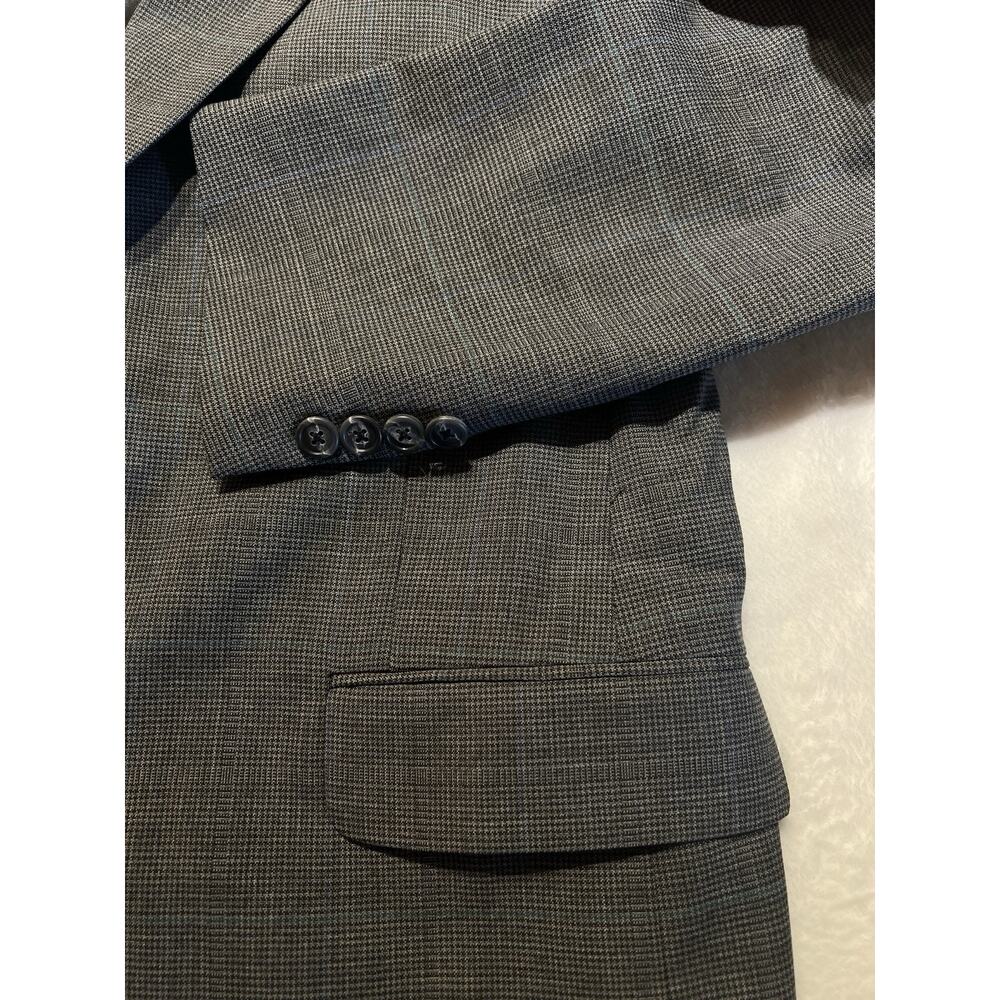 Flaws Vtg Burberry's 40L Gray Puppytooth Subtle Blue Plaid Blazer - Picture 9 of 16